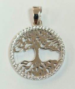 Colgante Árbol de la Vida con zirconitas, realizado en plata de ley 925.
