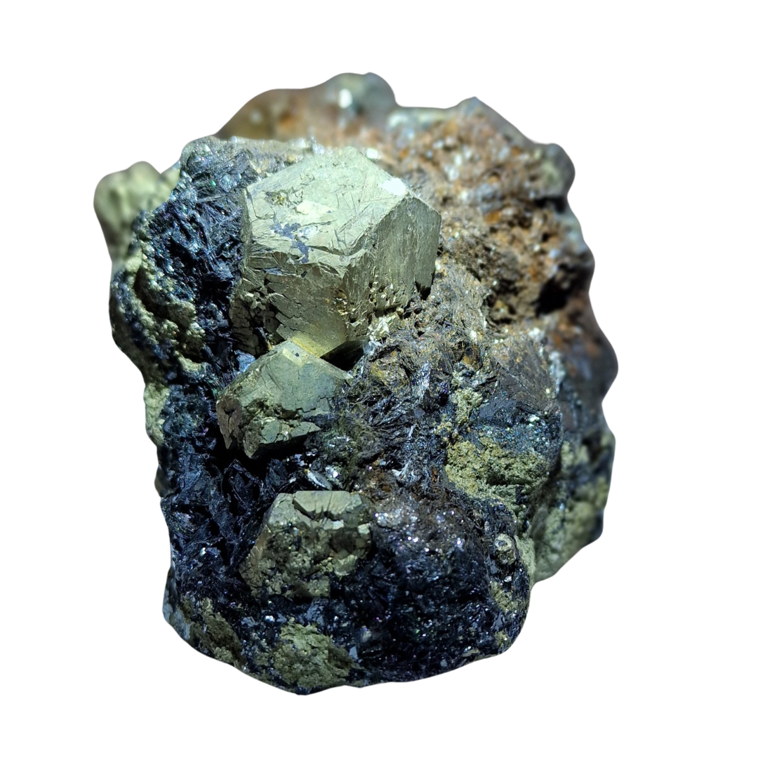Galena sobre Pirita y Arsenopirita - Espécimen Mineral de Kosovo