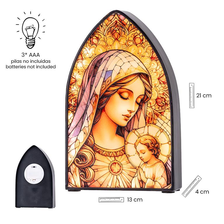 Virgen con niño y luz - 20 cm